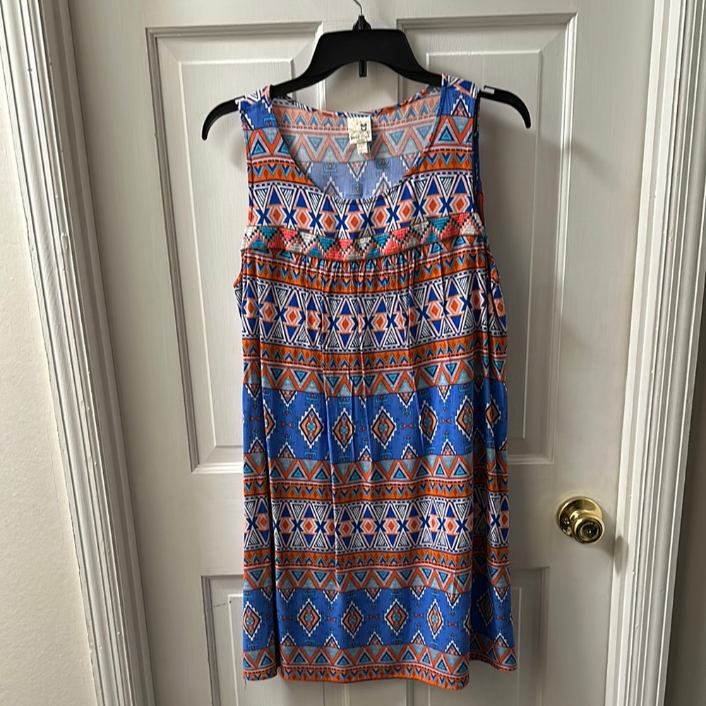 Pink Owl Blue and Orange Geometric Sleeveless Dress